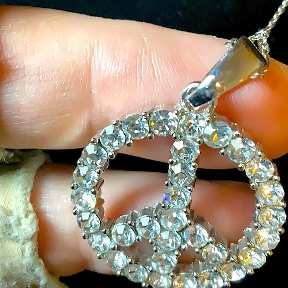 Jewelry - 18”SterlingSilver Necklace With SparklingCrystals On SterlingSilver PeacePendant